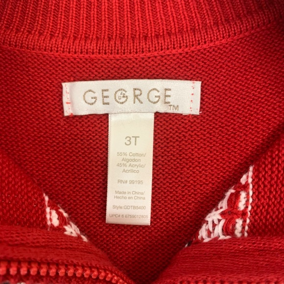 Fair Isle, red black & white quarter zip holiday cabincore pullover sweater - Picture 3 of 7